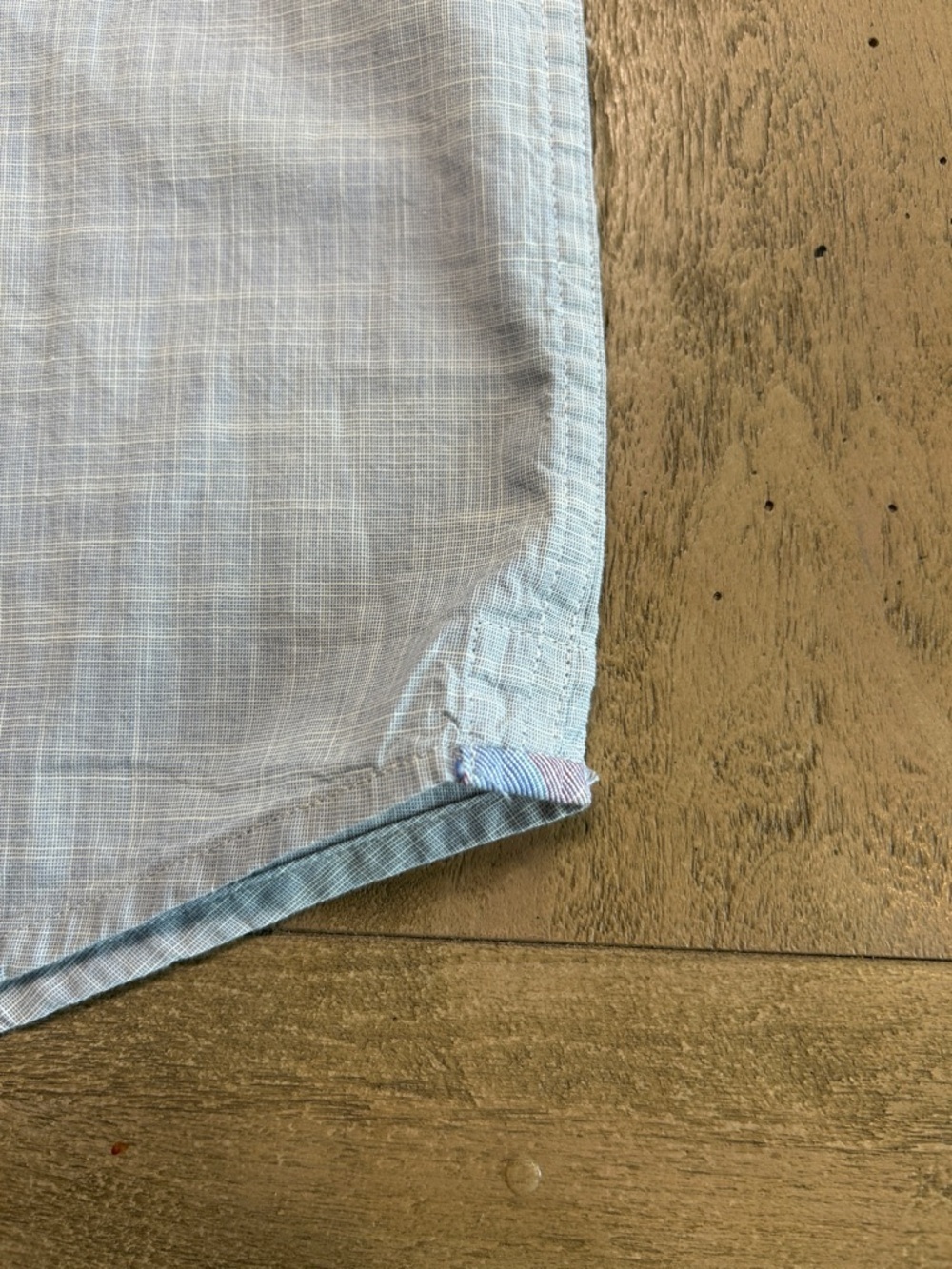 Light Blue Short-Sleeve Button-Down Shirt with Subtle Check Trim - Picture 8 of 8